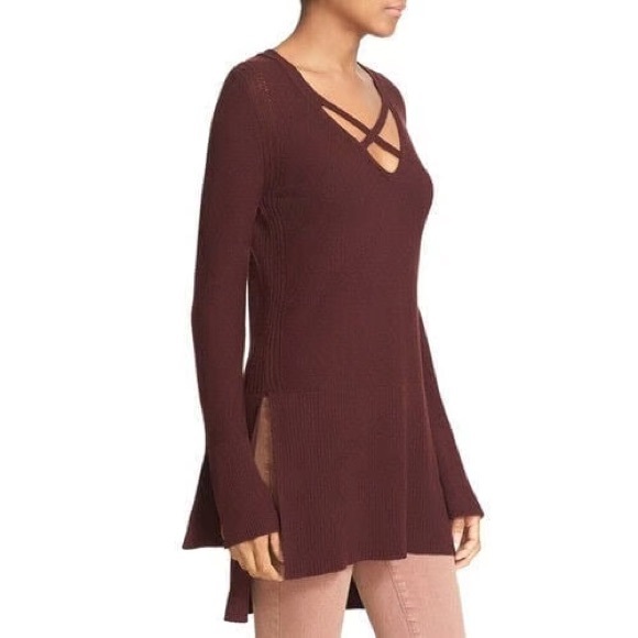 Free People Crisscross Long Sleeve Pullover V-Neck Tunic Sweater - Picture 2 of 8